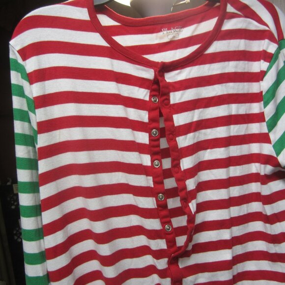 HOLIDAY STRIPED ONE PIECE UNISEX PAJAMAS, LARGE ADULT - Picture 3 of 5